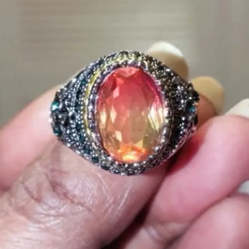 Retro Domineering Mystic Topaz Gemstone Statement Ring For Men Sz 11
